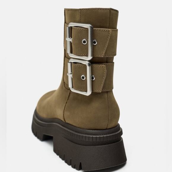 ZARA LOW HEELED LEATHER ANKLE BOOTS WITH BUCKLES - Picture 6 of 8